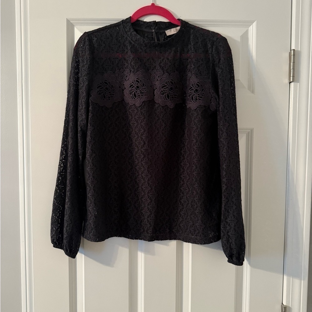 Loft | Grey Lace Long Sleeved Blouse | Size S